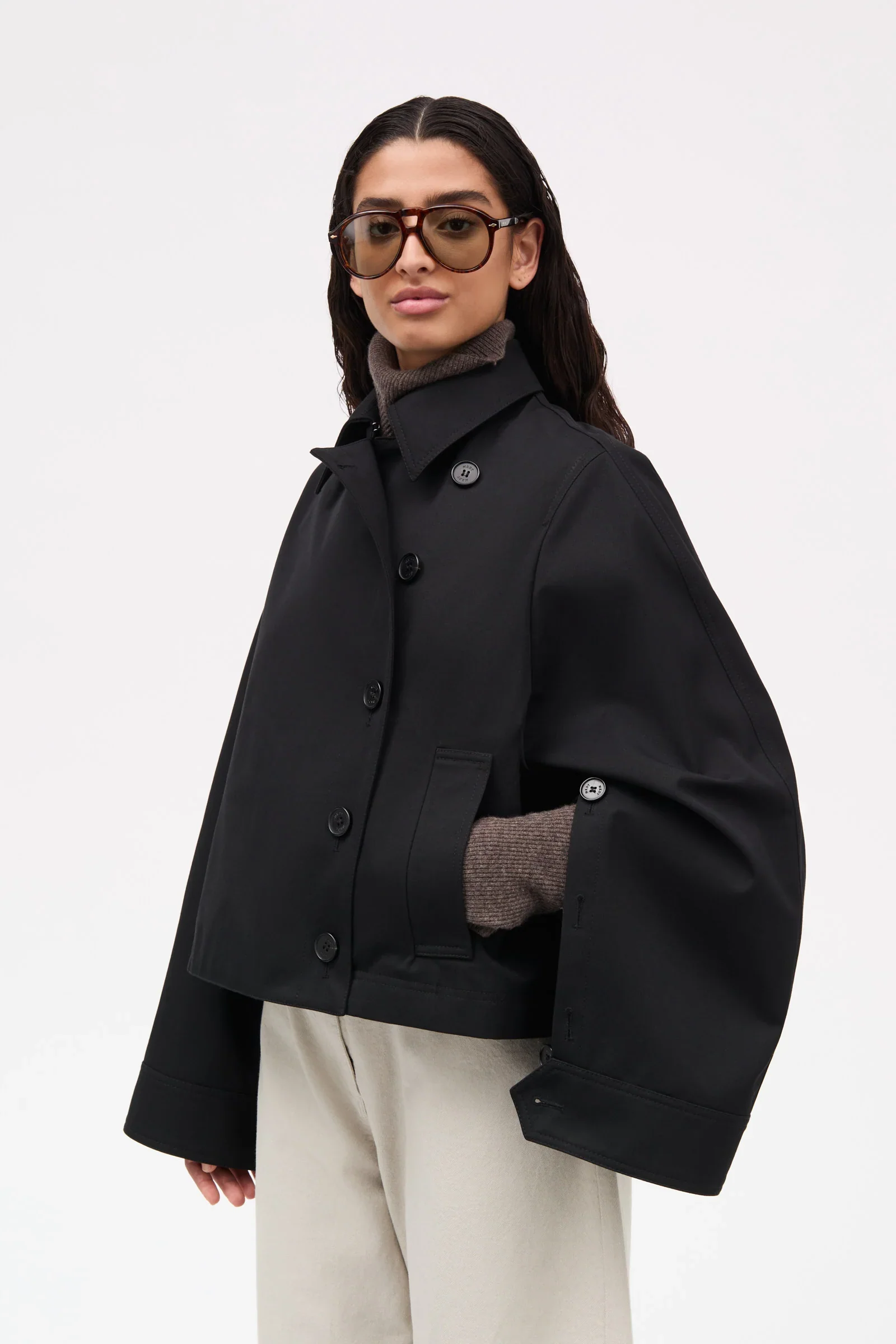Calypso Bonded Cotton Jacket: Black - Image 4