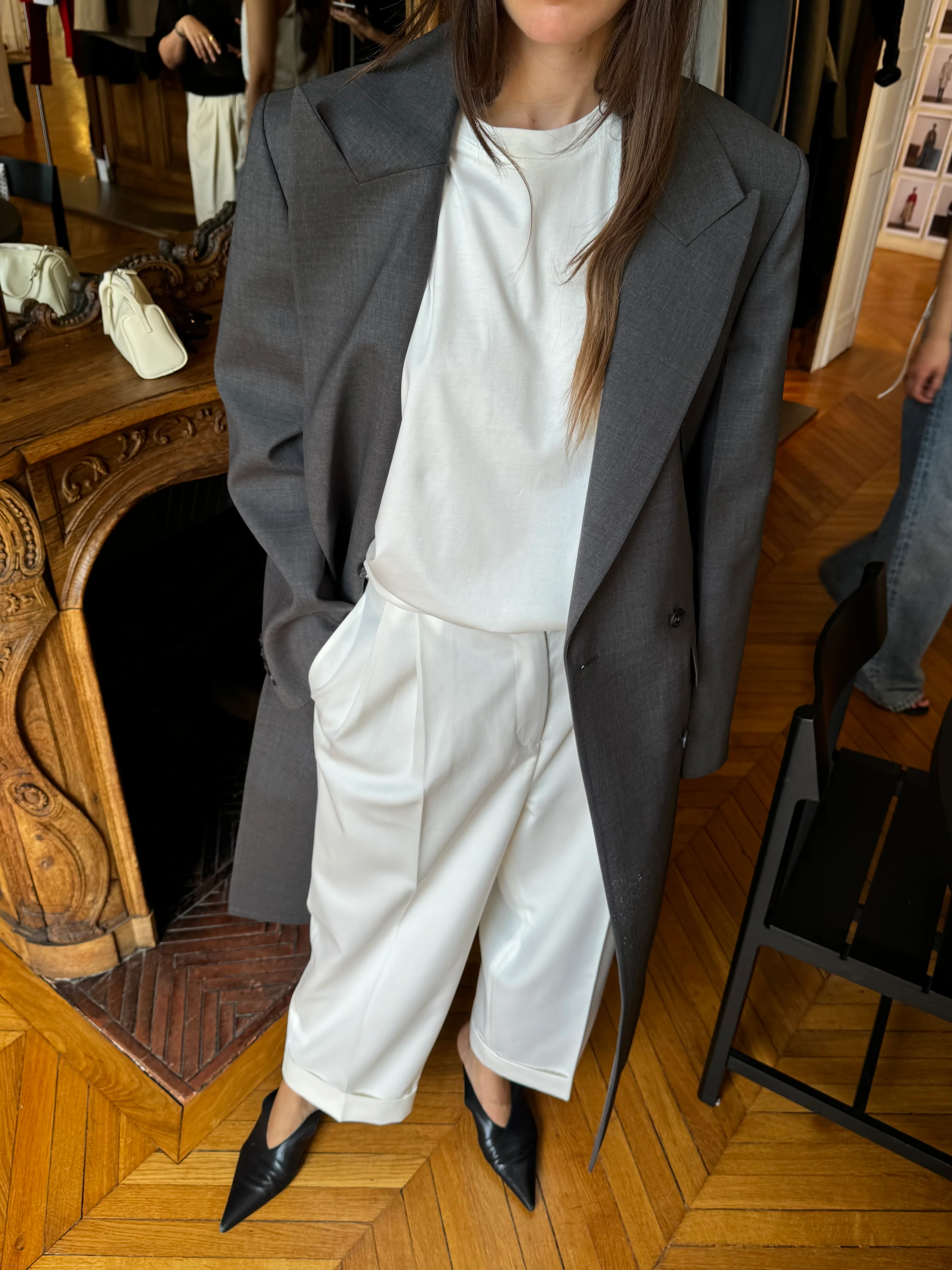 Double-breasted blazer coat: Dark grey melange - Image 3