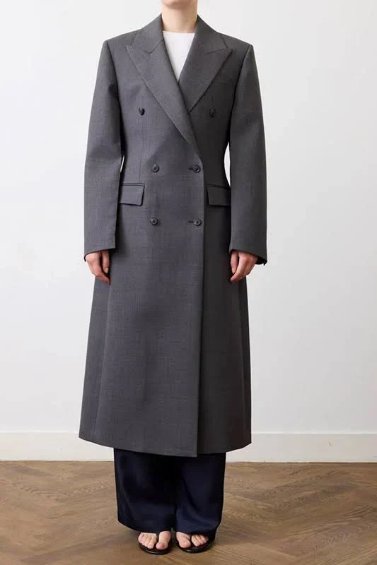 Double-breasted blazer coat: Dark grey melange - Image 4
