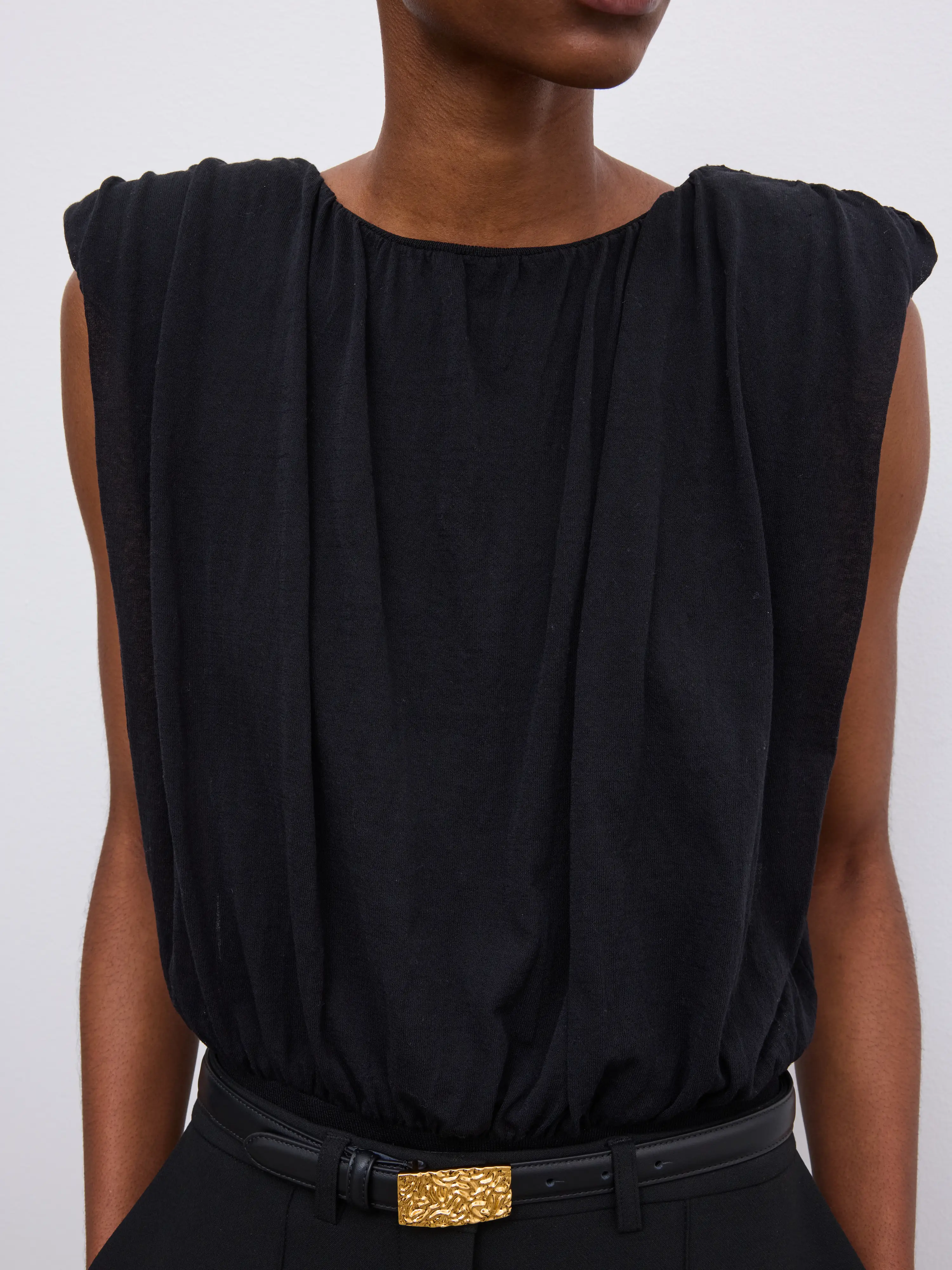 Draped Knit Top: Black - Image 3