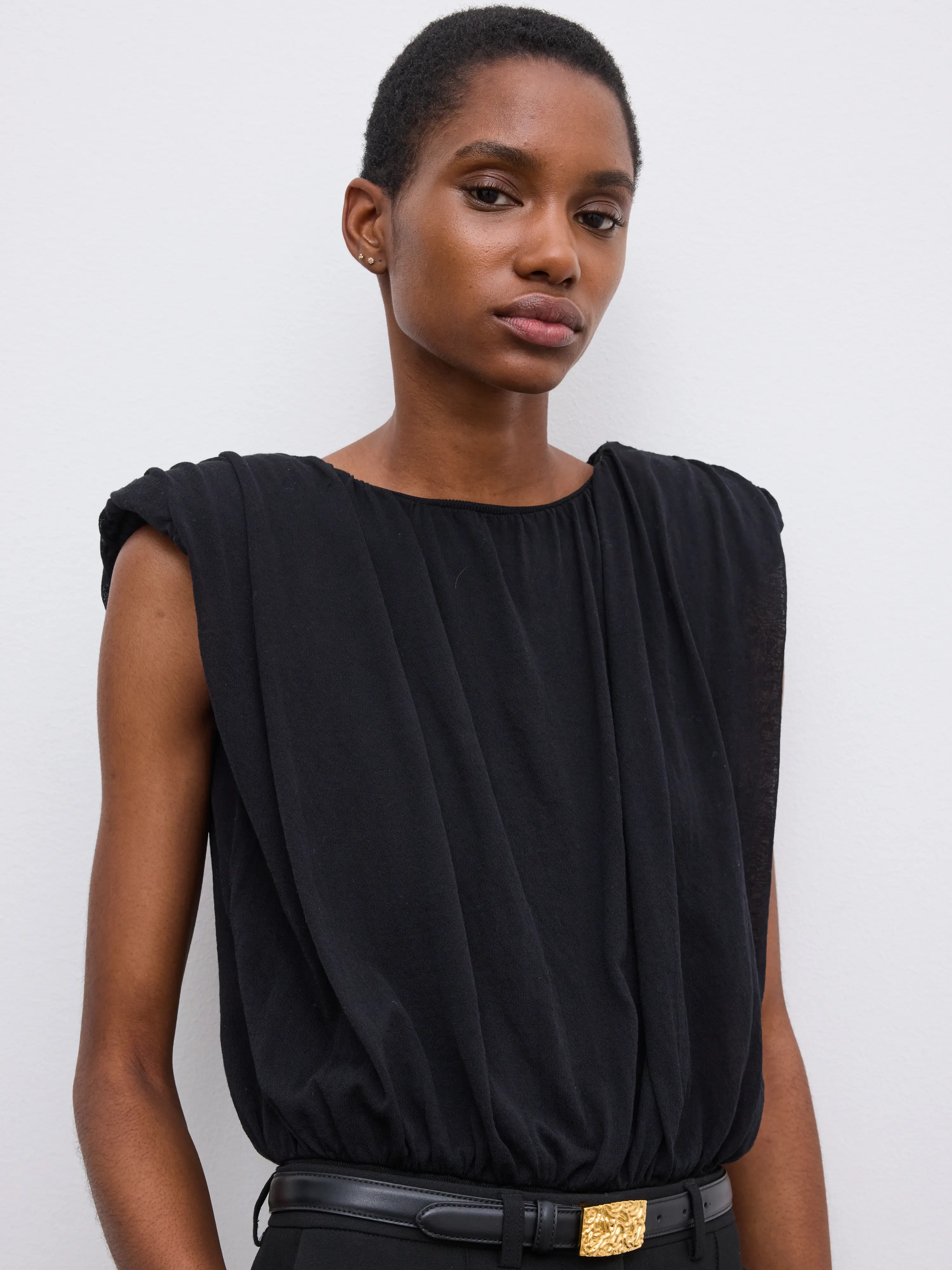 Draped Knit Top: Black - Image 4
