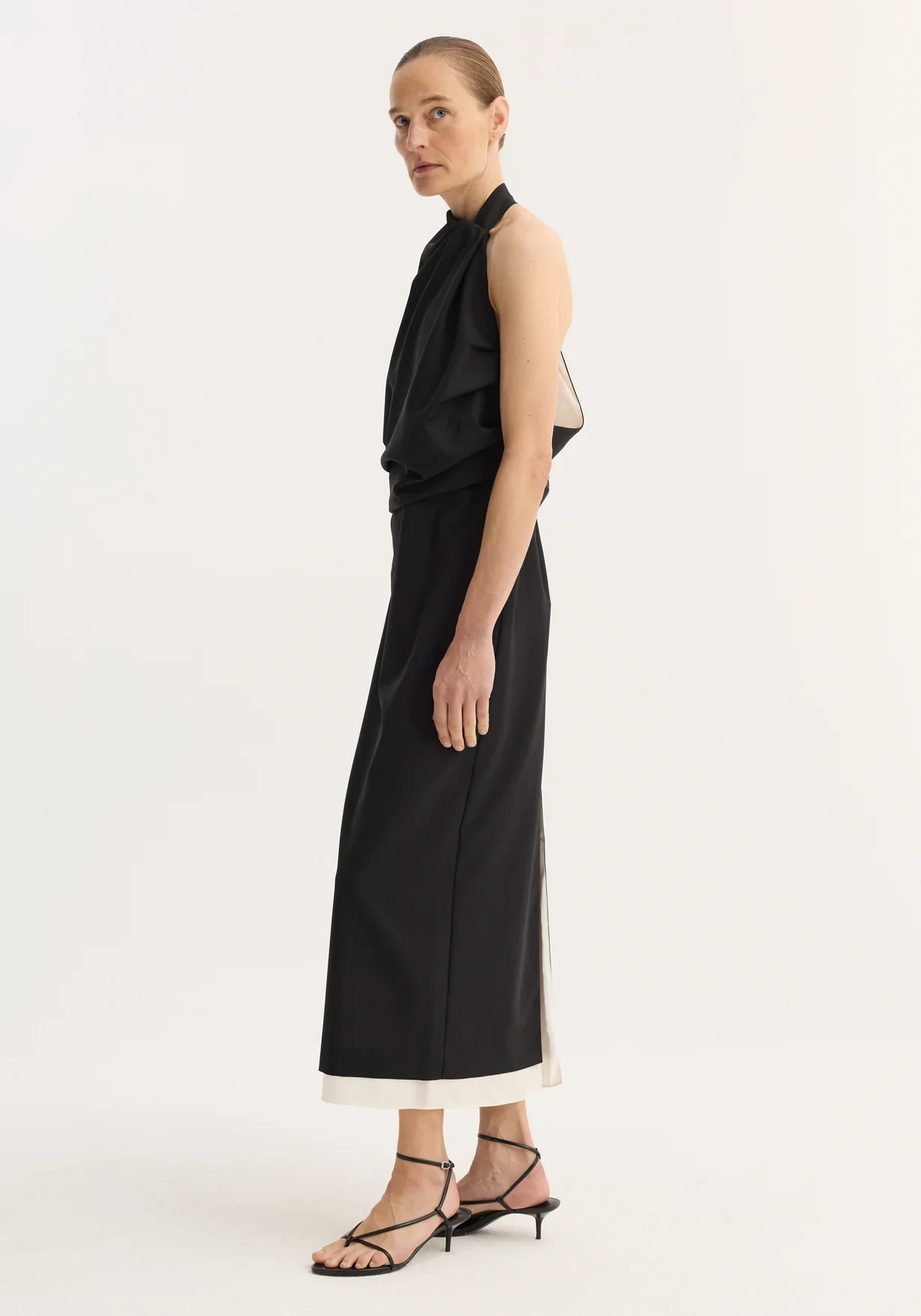 DRAPED OPEN BACK DRESS: BLACK - Image 6
