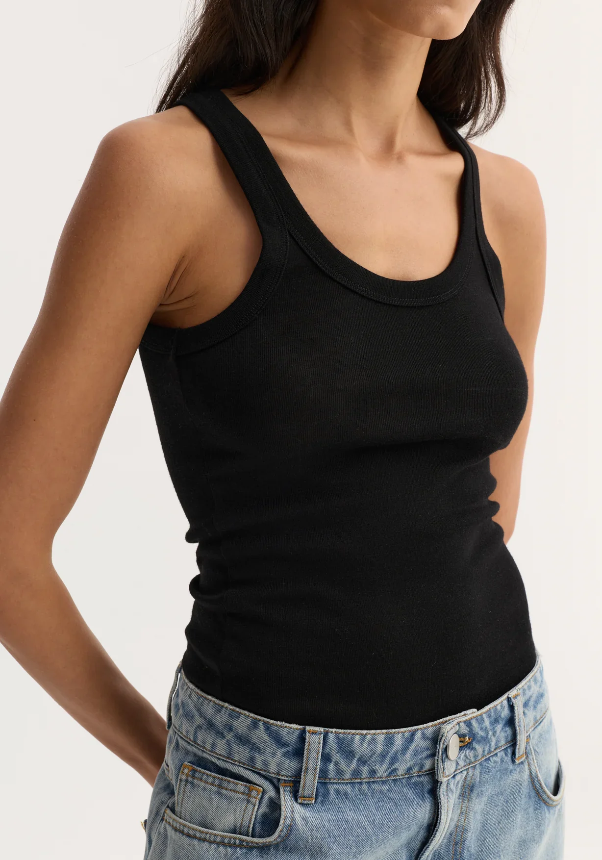 Merino scoop neck top: Black - Image 3