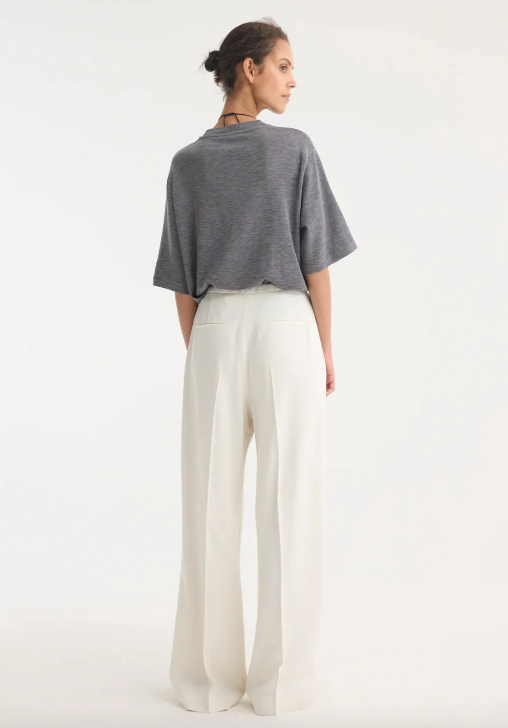 Relaxed Drawstring Trousers: textured winter white - Image 4