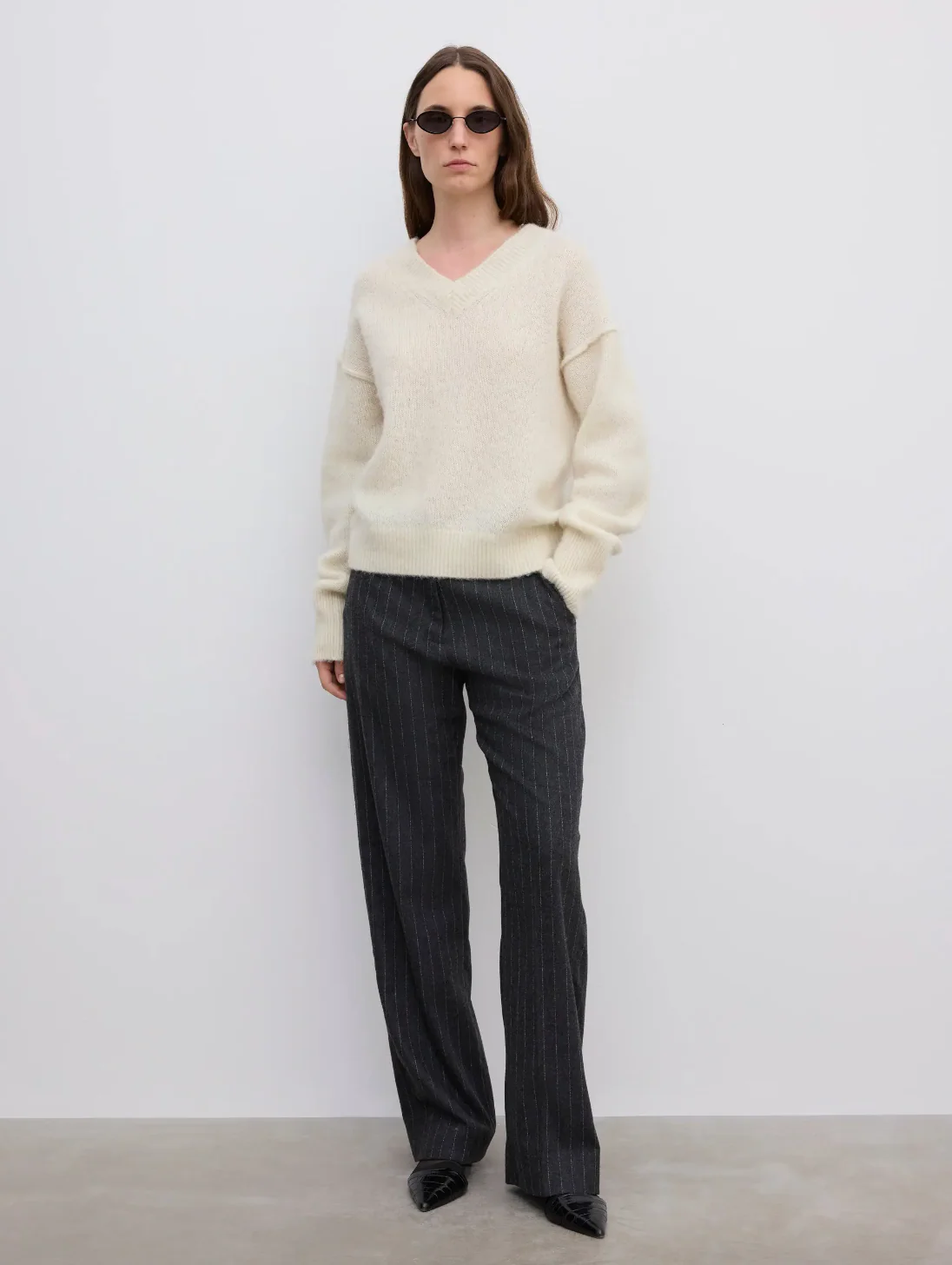 V-Neck Alpaca Knit: Off-White - Image 4