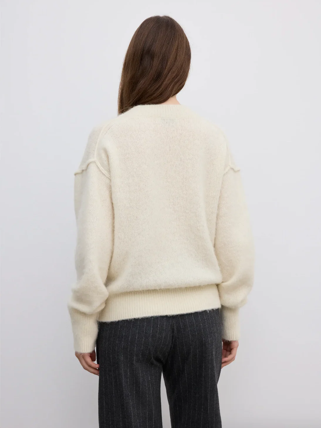 V-Neck Alpaca Knit: Off-White - Image 5