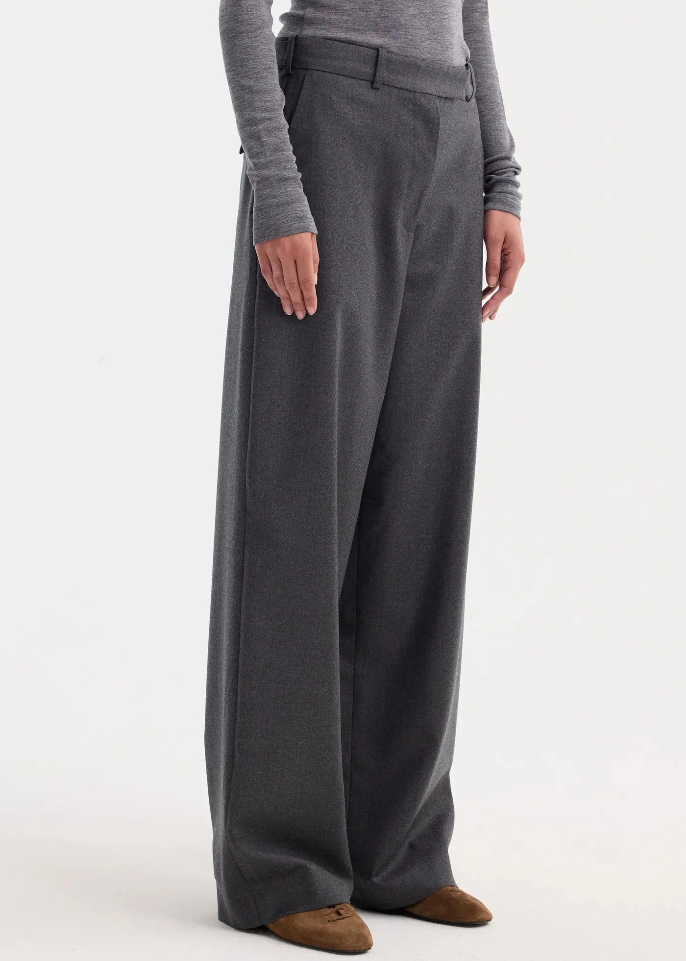 WIDE LEG TROUSERS: DARK GREY MELANGE - Image 4